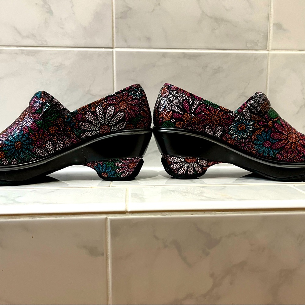 Worn once.  Floral clogs